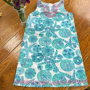 Lilly Pulitzer seashell print shift dress. Girls Size XL, 14-16.  Lined.